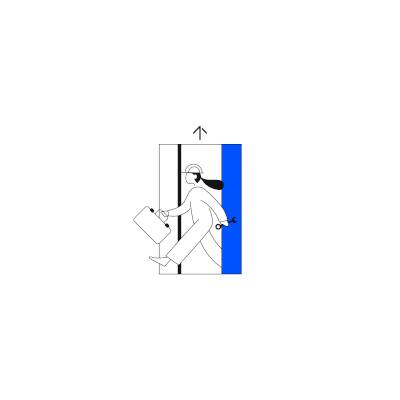 img_KONE Illustration technician woman walking out of elevator -400px
